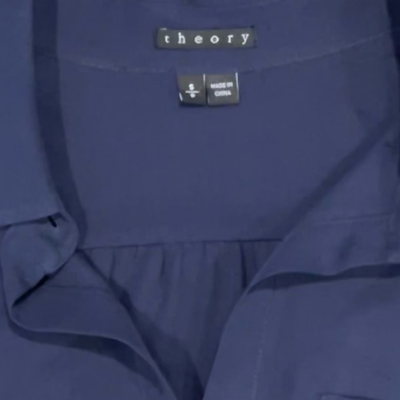 Theory Navy Women’s Silk Orencia Tie Front Blouse Size Small - Picture 5 of 6